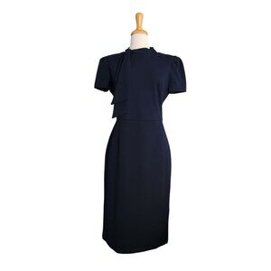 Maggy London Navy Blue Puff Sleeve Scuba Crepe Dress Womens Size 10